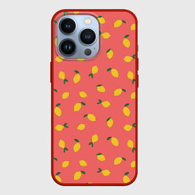Чехол для iPhone 13 Pro с принтом Лимоны на кораловом в Петрозаводске,  |  | Тематика изображения на принте: еда | кораловый цвет | лимонный | лимоны | минималистичный | оранжевый | паттерн | упорядоченный паттерн | цитрусовые