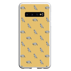 Чехол для Samsung Galaxy S10 с принтом Еноты паттерн в Петрозаводске, Силикон | Область печати: задняя сторона чехла, без боковых панелей | pattern | raccoons | еноты | забавные животные | звери | кремовый | охра | охристый | паттерн | песочный цвет | светло желтый