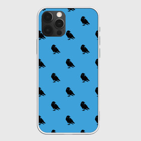 Чехол для iPhone 12 Pro Max с принтом Вороны паттерн в Петрозаводске, Силикон |  | Тематика изображения на принте: вороны | городская птица | паттерн | птицы | силуэт | синий цвет | черный ворон