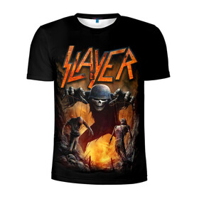 Мужская футболка 3D спортивная с принтом Slayer в Петрозаводске, 100% полиэстер с улучшенными характеристиками | приталенный силуэт, круглая горловина, широкие плечи, сужается к линии бедра | metal | slayer | группы | метал | музыка | рок | трэш метал