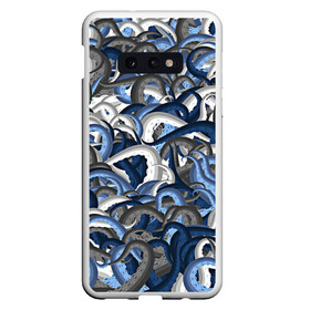 Чехол для Samsung S10E с принтом Синий камуфляж с щупальцами в Петрозаводске, Силикон | Область печати: задняя сторона чехла, без боковых панелей | камуфляж | ктулху | милитари | море | морской | осьминог | рыбак | щупальца