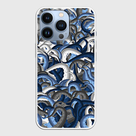 Чехол для iPhone 13 Pro с принтом Синий камуфляж с щупальцами в Петрозаводске,  |  | Тематика изображения на принте: камуфляж | ктулху | милитари | море | морской | осьминог | рыбак | щупальца