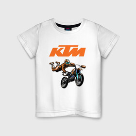 Детская футболка хлопок с принтом KTM | МОТОКРОСС (Z) в Петрозаводске, 100% хлопок | круглый вырез горловины, полуприлегающий силуэт, длина до линии бедер | enduro | ktm | moto | moto sport | motocycle | sportmotorcycle | ктм | мото | мото спорт | мотоспорт | спорт мото
