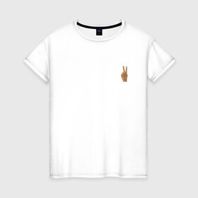 Женская футболка хлопок с принтом Peace | Мир (Z) в Петрозаводске, 100% хлопок | прямой крой, круглый вырез горловины, длина до линии бедер, слегка спущенное плечо | anarchy | hippies | peace | анархизм | анархия | два пальца | любовь | мир | хиппи