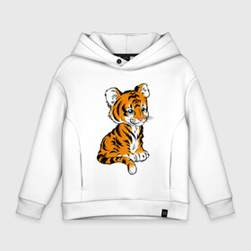 Детское худи Oversize хлопок с принтом Little Tiger в Петрозаводске, френч-терри — 70% хлопок, 30% полиэстер. Мягкий теплый начес внутри —100% хлопок | боковые карманы, эластичные манжеты и нижняя кромка, капюшон на магнитной кнопке | Тематика изображения на принте: 2022 | animal | cat | lion | tiger | год тигра | животные | зверь | зубы | кот | кошка | лев | охотник | полосатый | природа | тигр | тигренок | тигрица | хищник