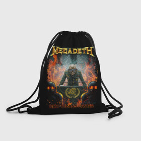 Рюкзак-мешок 3D с принтом Megadeth в Петрозаводске, 100% полиэстер | плотность ткани — 200 г/м2, размер — 35 х 45 см; лямки — толстые шнурки, застежка на шнуровке, без карманов и подкладки | megadeth | metal | trash metal | группы | метал | музыка | рок | треш метал
