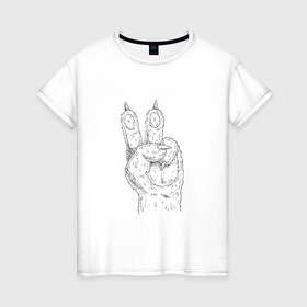 Женская футболка хлопок с принтом ЛАПА | МИР (Z) в Петрозаводске, 100% хлопок | прямой крой, круглый вырез горловины, длина до линии бедер, слегка спущенное плечо | anarchy | hippies | peace | анархизм | анархия | два пальца | лапа | лапа зверя | любовь | мир | мир животным | хиппи