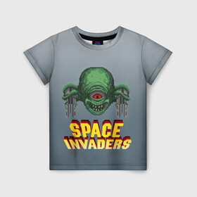 Детская футболка 3D с принтом Space Invaders | Old game (Z) в Петрозаводске, 100% гипоаллергенный полиэфир | прямой крой, круглый вырез горловины, длина до линии бедер, чуть спущенное плечо, ткань немного тянется | dendy | invaders | nintendo | shootem up | space invaders | денди | захватчики | космические захватчики | су имбэ | чужаки