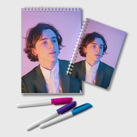 Блокнот с принтом Timothee Chalamet в Петрозаводске, 100% бумага | 48 листов, плотность листов — 60 г/м2, плотность картонной обложки — 250 г/м2. Листы скреплены удобной пружинной спиралью. Цвет линий — светло-серый
 | timothee chalamet | тимоти шаламе | фото