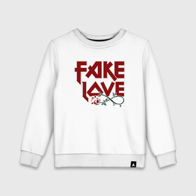 Детский свитшот хлопок с принтом Fake Love в Петрозаводске, 100% хлопок | круглый вырез горловины, эластичные манжеты, пояс и воротник | fake | иллюстрация | любовь | наигранная любовь | роза | цветок