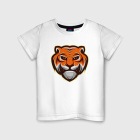 Детская футболка хлопок с принтом Мудрый Тигр в Петрозаводске, 100% хлопок | круглый вырез горловины, полуприлегающий силуэт, длина до линии бедер | 2022 | animal | cat | lion | tiger | год тигра | животные | зверь | зубы | кот | кошка | лев | охотник | полосатый | природа | тигр | тигренок | тигрица | хищник