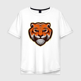 Мужская футболка хлопок Oversize с принтом Мудрый Тигр в Петрозаводске, 100% хлопок | свободный крой, круглый ворот, “спинка” длиннее передней части | 2022 | animal | cat | lion | tiger | год тигра | животные | зверь | зубы | кот | кошка | лев | охотник | полосатый | природа | тигр | тигренок | тигрица | хищник