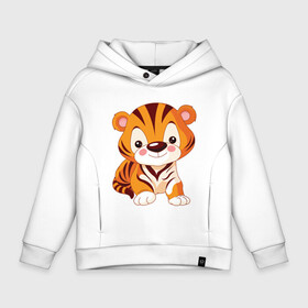 Детское худи Oversize хлопок с принтом Little Tiger в Петрозаводске, френч-терри — 70% хлопок, 30% полиэстер. Мягкий теплый начес внутри —100% хлопок | боковые карманы, эластичные манжеты и нижняя кромка, капюшон на магнитной кнопке | 2022 | animal | cat | lion | tiger | год тигра | животные | зверь | зубы | кот | кошка | лев | охотник | полосатый | природа | тигр | тигренок | тигрица | хищник