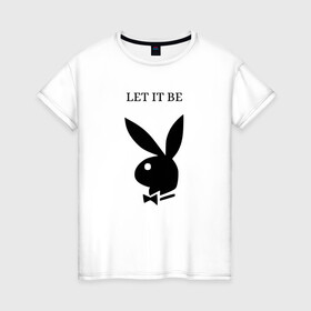 Женская футболка хлопок с принтом Кролик  в Петрозаводске, 100% хлопок | прямой крой, круглый вырез горловины, длина до линии бедер, слегка спущенное плечо | be | rabbit | бабочка . let | кролик | черный