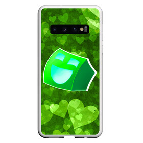 Чехол для Samsung Galaxy S10 с принтом Geometry Dash | Green Love (Z) в Петрозаводске, Силикон | Область печати: задняя сторона чехла, без боковых панелей | 2d | arcade | game | geometry dash | meltdown | robtop | аркада | геометри даш | геометрическая черточка | геометрический тире | раннер