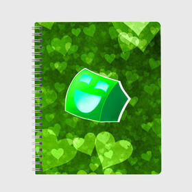 Тетрадь с принтом Geometry Dash | Green Love (Z) в Петрозаводске, 100% бумага | 48 листов, плотность листов — 60 г/м2, плотность картонной обложки — 250 г/м2. Листы скреплены сбоку удобной пружинной спиралью. Уголки страниц и обложки скругленные. Цвет линий — светло-серый
 | 2d | arcade | game | geometry dash | meltdown | robtop | аркада | геометри даш | геометрическая черточка | геометрический тире | раннер