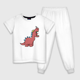 Детская пижама хлопок с принтом Кричащий динозавр в Петрозаводске, 100% хлопок |  брюки и футболка прямого кроя, без карманов, на брюках мягкая резинка на поясе и по низу штанин
 | агрессия | динозавр | зверь | злой | кричит | рисунок