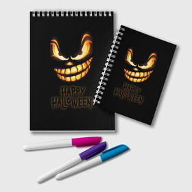 Блокнот с принтом Happy Halloween в Петрозаводске, 100% бумага | 48 листов, плотность листов — 60 г/м2, плотность картонной обложки — 250 г/м2. Листы скреплены удобной пружинной спиралью. Цвет линий — светло-серый
 | halloween | holiday | pumpkin | samayn | vampire | zombie | вампир | ведьма | вечеринка | день всех святых | зомби | карнавал | маскарад | мертвец | оборотень | привидение | самайн | светильник джека | страшный джек | труп