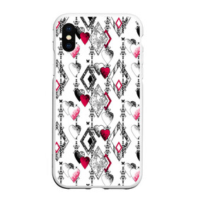 Чехол для iPhone XS Max матовый с принтом Абстрактный современный узор  в Петрозаводске, Силикон | Область печати: задняя сторона чехла, без боковых панелей | абстрактный | ажурный | бабочки | винтажный | красное сердце | лоскуты | любовь | пэчворк | ретро | сердце | современный | черный и белый