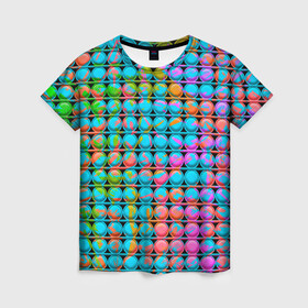 Женская футболка 3D с принтом POP IT | Взрыв Красок в Петрозаводске, 100% полиэфир ( синтетическое хлопкоподобное полотно) | прямой крой, круглый вырез горловины, длина до линии бедер | it | pop | pop it | взрыв | димпл | игрушка антистресс | краски | поп ит | попит | пупырышки | радуга | разноцветная | симпл | сквиш | тренд тик тока
