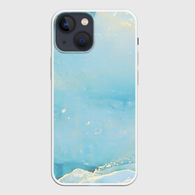 Чехол для iPhone 13 mini с принтом Голубая Акварель в Петрозаводске,  |  | волны | золото | золотой | камень | красивый | краски | мрамор | пастель | разводы | текстура | узор