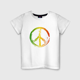 Детская футболка хлопок с принтом Радужный мир | Peace (Z) в Петрозаводске, 100% хлопок | круглый вырез горловины, полуприлегающий силуэт, длина до линии бедер | bloom | blossom | floret | flowers | hippies | peace | знак | любовь | мир | радуга | радужный | радужный мир | символ | хиппи | цветы
