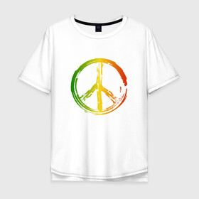 Мужская футболка хлопок Oversize с принтом Радужный мир | Peace (Z) в Петрозаводске, 100% хлопок | свободный крой, круглый ворот, “спинка” длиннее передней части | bloom | blossom | floret | flowers | hippies | peace | знак | любовь | мир | радуга | радужный | радужный мир | символ | хиппи | цветы