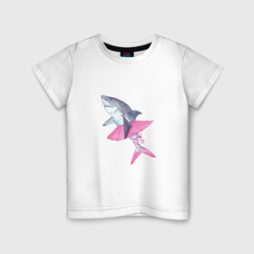 Детская футболка хлопок с принтом Акула балерина в Петрозаводске, 100% хлопок | круглый вырез горловины, полуприлегающий силуэт, длина до линии бедер | акула | балерина | зубы | ленты | пачка | плавники | пуанты | розовый | рыба | танец | танцовщица | хвост | челюсти | чешки | юбка