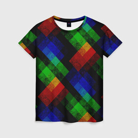 Женская футболка 3D с принтом Разноцветный мраморный узор  в Петрозаводске, 100% полиэфир ( синтетическое хлопкоподобное полотно) | прямой крой, круглый вырез горловины, длина до линии бедер | абстрактный | зеленый | красный | мраморный | пэчворк | радужный | разноцветный | синий | черный