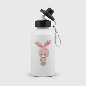 Бутылка спортивная с принтом розовый зайка в Петрозаводске, металл | емкость — 500 мл, в комплекте две пластиковые крышки и карабин для крепления | Тематика изображения на принте: заяц | кролик | лапы | мягкий | персонаж | розовый | уши | хвост