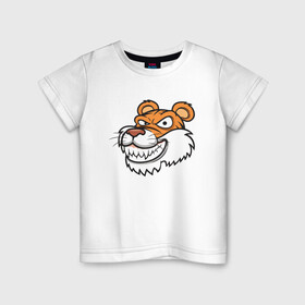 Детская футболка хлопок с принтом Хитрый Тигр в Петрозаводске, 100% хлопок | круглый вырез горловины, полуприлегающий силуэт, длина до линии бедер | 2022 | animal | cat | lion | tiger | год тигра | животные | зверь | зубы | кот | кошка | лев | охотник | полосатый | природа | тигр | тигренок | тигрица | хищник