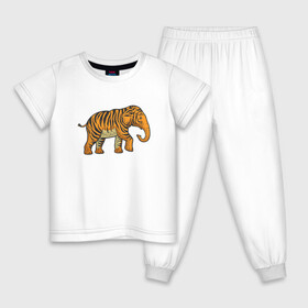 Детская пижама хлопок с принтом Тигровый слон в Петрозаводске, 100% хлопок |  брюки и футболка прямого кроя, без карманов, на брюках мягкая резинка на поясе и по низу штанин
 | 2022 | animal | cat | elephant | lion | tiger | африка | год тигра | животные | зверь | зубы | кот | кошка | лев | охотник | полосатый | природа | слон | слоненок | тигр | тигренок | тигрица | хищник