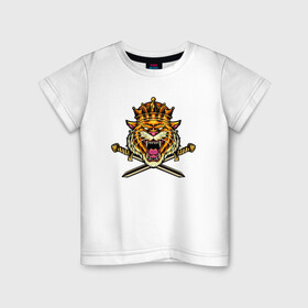 Детская футболка хлопок с принтом Tiger King в Петрозаводске, 100% хлопок | круглый вырез горловины, полуприлегающий силуэт, длина до линии бедер | 2022 | animal | cat | king | lion | tiger | год тигра | животные | зверь | зубы | король | кот | кошка | лев | охотник | полосатый | природа | тигр | тигренок | тигрица | хищник | царь
