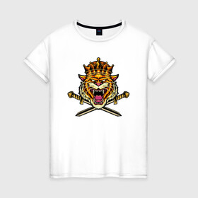 Женская футболка хлопок с принтом Tiger King в Петрозаводске, 100% хлопок | прямой крой, круглый вырез горловины, длина до линии бедер, слегка спущенное плечо | 2022 | animal | cat | king | lion | tiger | год тигра | животные | зверь | зубы | король | кот | кошка | лев | охотник | полосатый | природа | тигр | тигренок | тигрица | хищник | царь