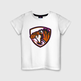 Детская футболка хлопок с принтом Тигр Убийца в Петрозаводске, 100% хлопок | круглый вырез горловины, полуприлегающий силуэт, длина до линии бедер | 2022 | animal | cat | lion | tiger | год тигра | животные | зверь | зубы | кот | кошка | лев | охотник | полосатый | природа | тигр | тигренок | тигрица | хищник