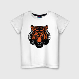 Детская футболка хлопок с принтом Bad Tiger в Петрозаводске, 100% хлопок | круглый вырез горловины, полуприлегающий силуэт, длина до линии бедер | 2022 | animal | cat | lion | tiger | год тигра | животные | зверь | зубы | кот | кошка | лев | охотник | полосатый | природа | тигр | тигренок | тигрица | хищник