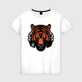 Женская футболка хлопок с принтом Bad Tiger в Петрозаводске, 100% хлопок | прямой крой, круглый вырез горловины, длина до линии бедер, слегка спущенное плечо | 2022 | animal | cat | lion | tiger | год тигра | животные | зверь | зубы | кот | кошка | лев | охотник | полосатый | природа | тигр | тигренок | тигрица | хищник