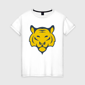 Женская футболка хлопок с принтом Yellow Tiger в Петрозаводске, 100% хлопок | прямой крой, круглый вырез горловины, длина до линии бедер, слегка спущенное плечо | 2022 | animal | cat | lion | tiger | год тигра | животные | зверь | зубы | кот | кошка | лев | охотник | полосатый | природа | тигр | тигренок | тигрица | хищник