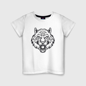 Детская футболка хлопок с принтом White Tiger в Петрозаводске, 100% хлопок | круглый вырез горловины, полуприлегающий силуэт, длина до линии бедер | 2022 | animal | cat | lion | tiger | год тигра | животные | зверь | зубы | кот | кошка | лев | охотник | полосатый | природа | тигр | тигренок | тигрица | хищник