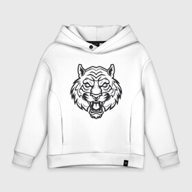 Детское худи Oversize хлопок с принтом White Tiger в Петрозаводске, френч-терри — 70% хлопок, 30% полиэстер. Мягкий теплый начес внутри —100% хлопок | боковые карманы, эластичные манжеты и нижняя кромка, капюшон на магнитной кнопке | 2022 | animal | cat | lion | tiger | год тигра | животные | зверь | зубы | кот | кошка | лев | охотник | полосатый | природа | тигр | тигренок | тигрица | хищник