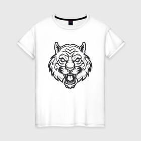 Женская футболка хлопок с принтом White Tiger в Петрозаводске, 100% хлопок | прямой крой, круглый вырез горловины, длина до линии бедер, слегка спущенное плечо | 2022 | animal | cat | lion | tiger | год тигра | животные | зверь | зубы | кот | кошка | лев | охотник | полосатый | природа | тигр | тигренок | тигрица | хищник