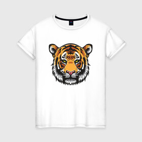 Женская футболка хлопок с принтом Стиль Тигра в Петрозаводске, 100% хлопок | прямой крой, круглый вырез горловины, длина до линии бедер, слегка спущенное плечо | 2022 | animal | cat | lion | tiger | год тигра | животные | зверь | зубы | кот | кошка | лев | охотник | полосатый | природа | тигр | тигренок | тигрица | хищник