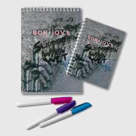 Блокнот с принтом Slippery When Wet - Bon Jovi в Петрозаводске, 100% бумага | 48 листов, плотность листов — 60 г/м2, плотность картонной обложки — 250 г/м2. Листы скреплены удобной пружинной спиралью. Цвет линий — светло-серый
 | Тематика изображения на принте: bon jovi | john | альбом | арена | бон | бон джови | глэм | группа | джови | джон | метал | музыка | надпись | песни | поп | попрок | рок | рокер | смайл | солист | софт | стена | хард | хеви | хевиметал