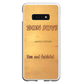 Чехол для Samsung S10E с принтом Live and Faithful - Bon Jovi в Петрозаводске, Силикон | Область печати: задняя сторона чехла, без боковых панелей | Тематика изображения на принте: bon jovi | john | альбом | арена | бон | бон джови | глэм | группа | джови | джон | метал | музыка | надпись | песни | поп | попрок | рок | рокер | смайл | солист | софт | стена | хард | хеви | хевиметал