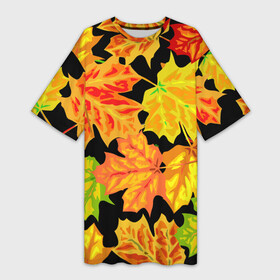 Платье-футболка 3D с принтом LEAF FALL  AUTUMN в Петрозаводске,  |  | autumn | fall | акварель | листопад | опавшие листья | цвеные листья | цвет