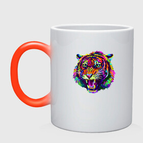 Кружка хамелеон с принтом Color Tiger в Петрозаводске, керамика | меняет цвет при нагревании, емкость 330 мл | 2022 | animal | cat | lion | tiger | год тигра | животные | зверь | зубы | кот | кошка | лев | охотник | полосатый | природа | тигр | тигренок | тигрица | хищник