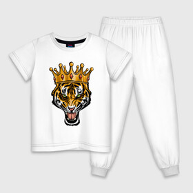 Детская пижама хлопок с принтом Царь тигр в Петрозаводске, 100% хлопок |  брюки и футболка прямого кроя, без карманов, на брюках мягкая резинка на поясе и по низу штанин
 | Тематика изображения на принте: 2022 | animal | cat | lion | tiger | год тигра | животные | зверь | зубы | кот | кошка | лев | охотник | полосатый | природа | тигр | тигренок | тигрица | хищник
