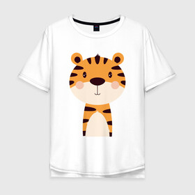 Мужская футболка хлопок Oversize с принтом Cartoon Tiger в Петрозаводске, 100% хлопок | свободный крой, круглый ворот, “спинка” длиннее передней части | 2022 | animal | cat | lion | tiger | год тигра | животные | зверь | зубы | кот | кошка | лев | охотник | полосатый | природа | тигр | тигренок | тигрица | хищник