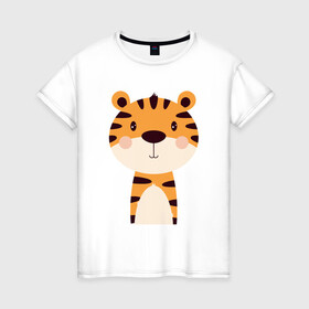 Женская футболка хлопок с принтом Cartoon Tiger в Петрозаводске, 100% хлопок | прямой крой, круглый вырез горловины, длина до линии бедер, слегка спущенное плечо | 2022 | animal | cat | lion | tiger | год тигра | животные | зверь | зубы | кот | кошка | лев | охотник | полосатый | природа | тигр | тигренок | тигрица | хищник