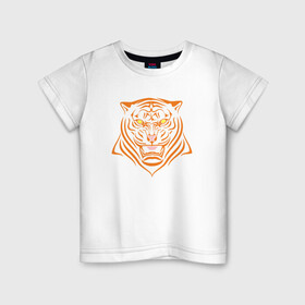 Детская футболка хлопок с принтом Orange Tiger в Петрозаводске, 100% хлопок | круглый вырез горловины, полуприлегающий силуэт, длина до линии бедер | 2022 | animal | cat | lion | tiger | год тигра | животные | зверь | зубы | кот | кошка | лев | охотник | полосатый | природа | тигр | тигренок | тигрица | хищник